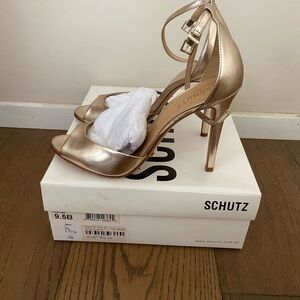 SCHUTZ Metallic Gold Strappy Heels